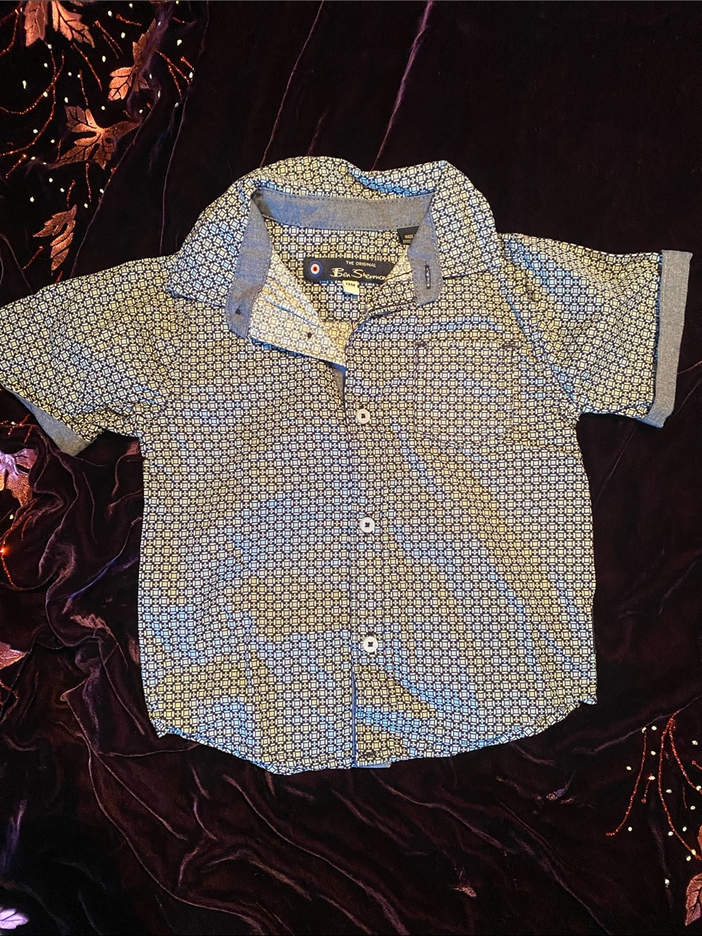 Ben Sherman Short Sleeve Geometric Print Shirt in Blue and White